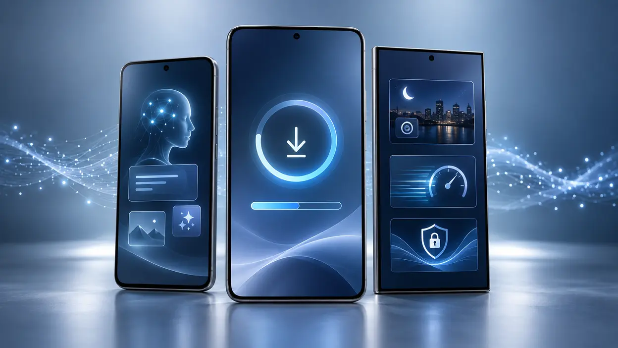 Smartphone-Familie mit Funktionen für KI, Kamera, Leistung und Sicherheit