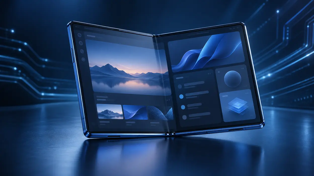 Breites Foldable-Smartphone mit geöffnetem Multitasking-Display