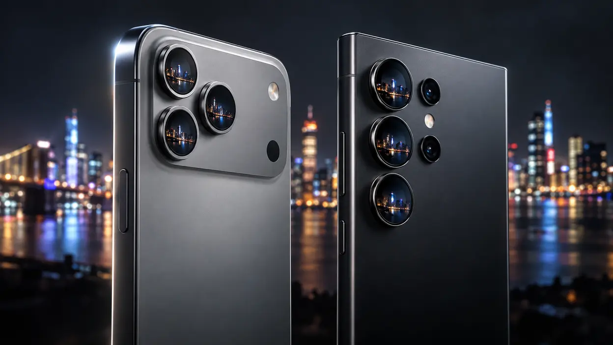 Kamera-Vergleich zwischen zwei aktuellen Premium-Smartphones bei Nacht