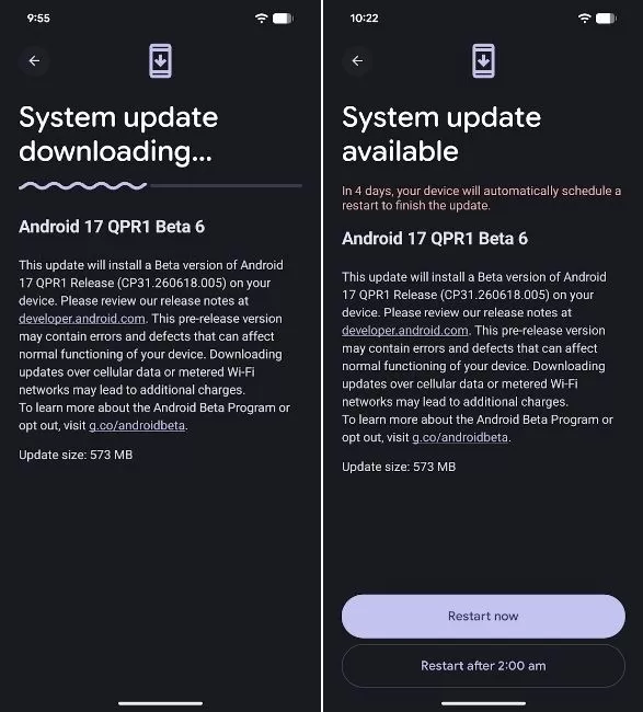Android 17 QPR1 Beta 6 startet für Pixel-Geräte