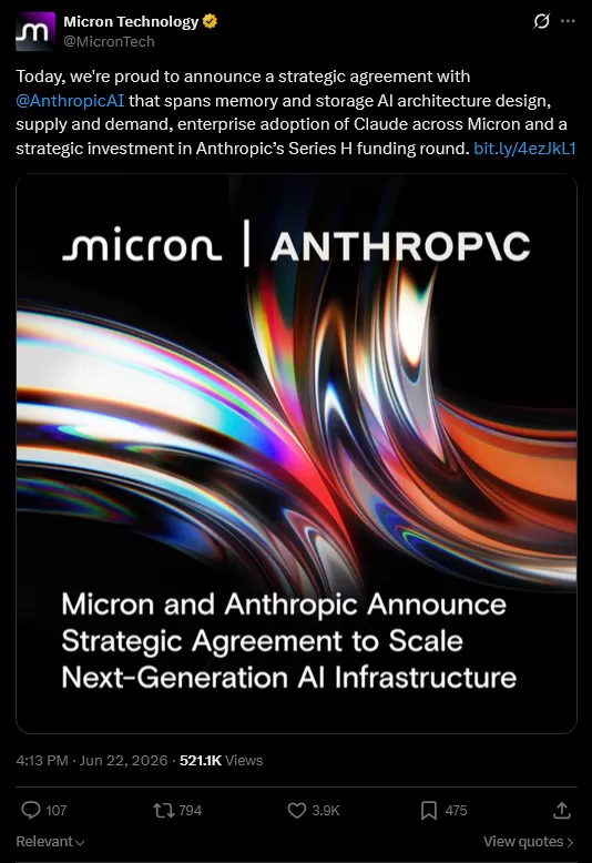 Micron investiert in Anthropic und sichert neuen KI-Speicherdeal