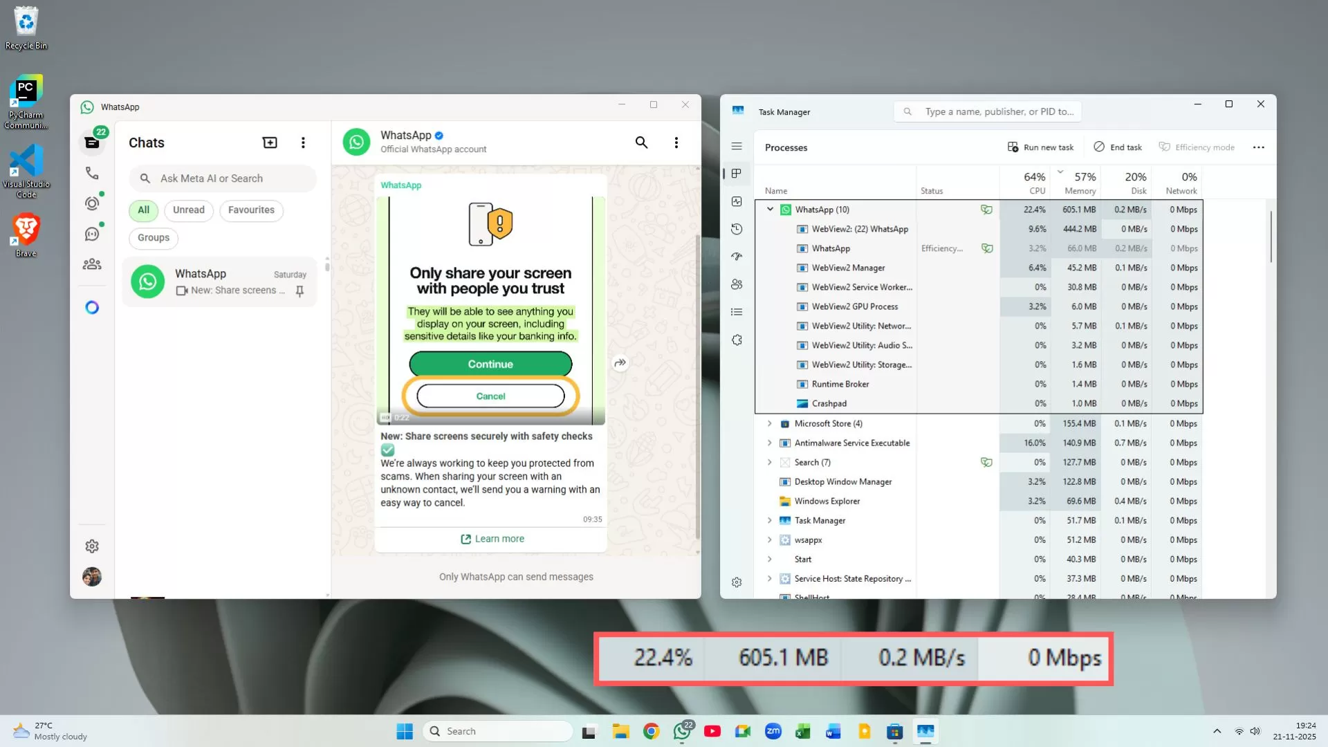WhatsApp Für Windows 11 Verbraucht 1,2 GB RAM